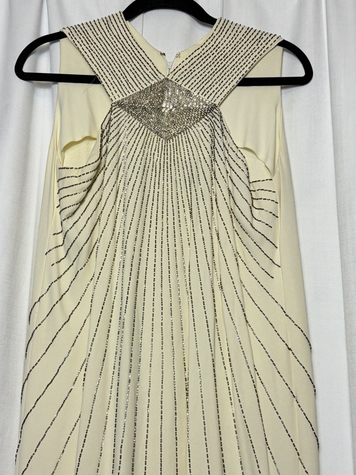 RARE VINTAGE Adele Simpson Egyptian Revival Sequin Cream Maxi Gown. Small.