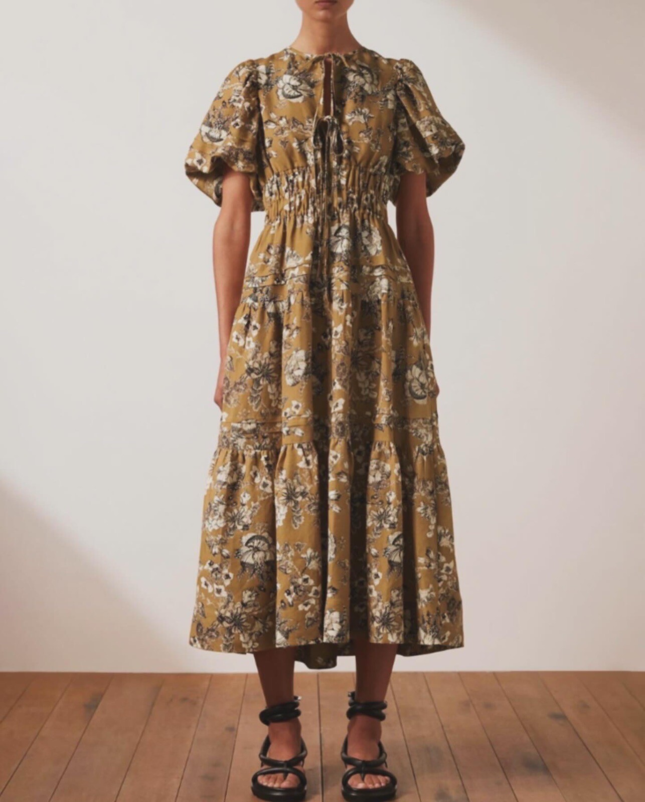 Shona Joy Dress Cecilia Tie Front Midi Size AU 10/ US 6 Linen Floral