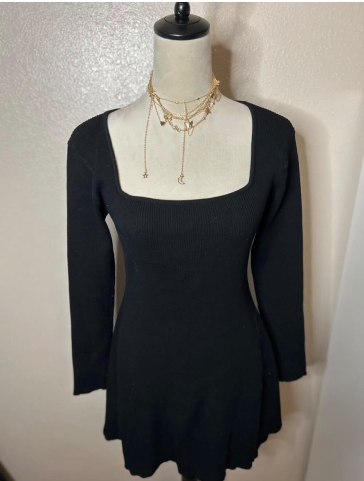 Solid Black A-Line Mini Dress (S/M)