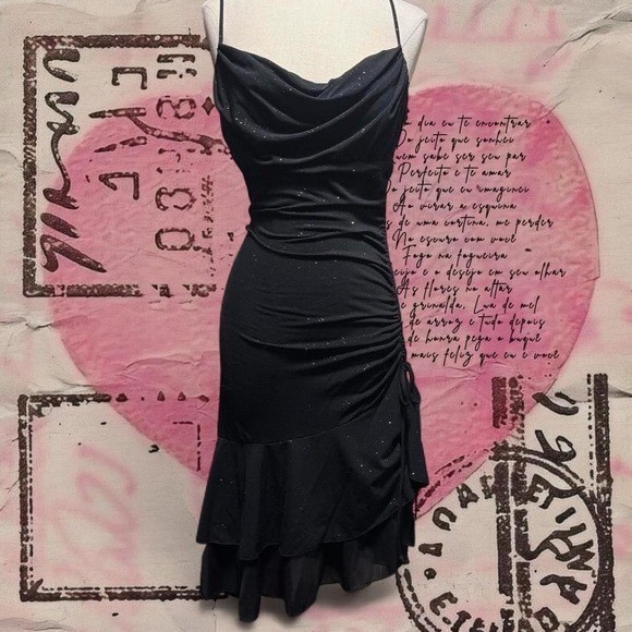 Y2K Black Ruched Party Dress