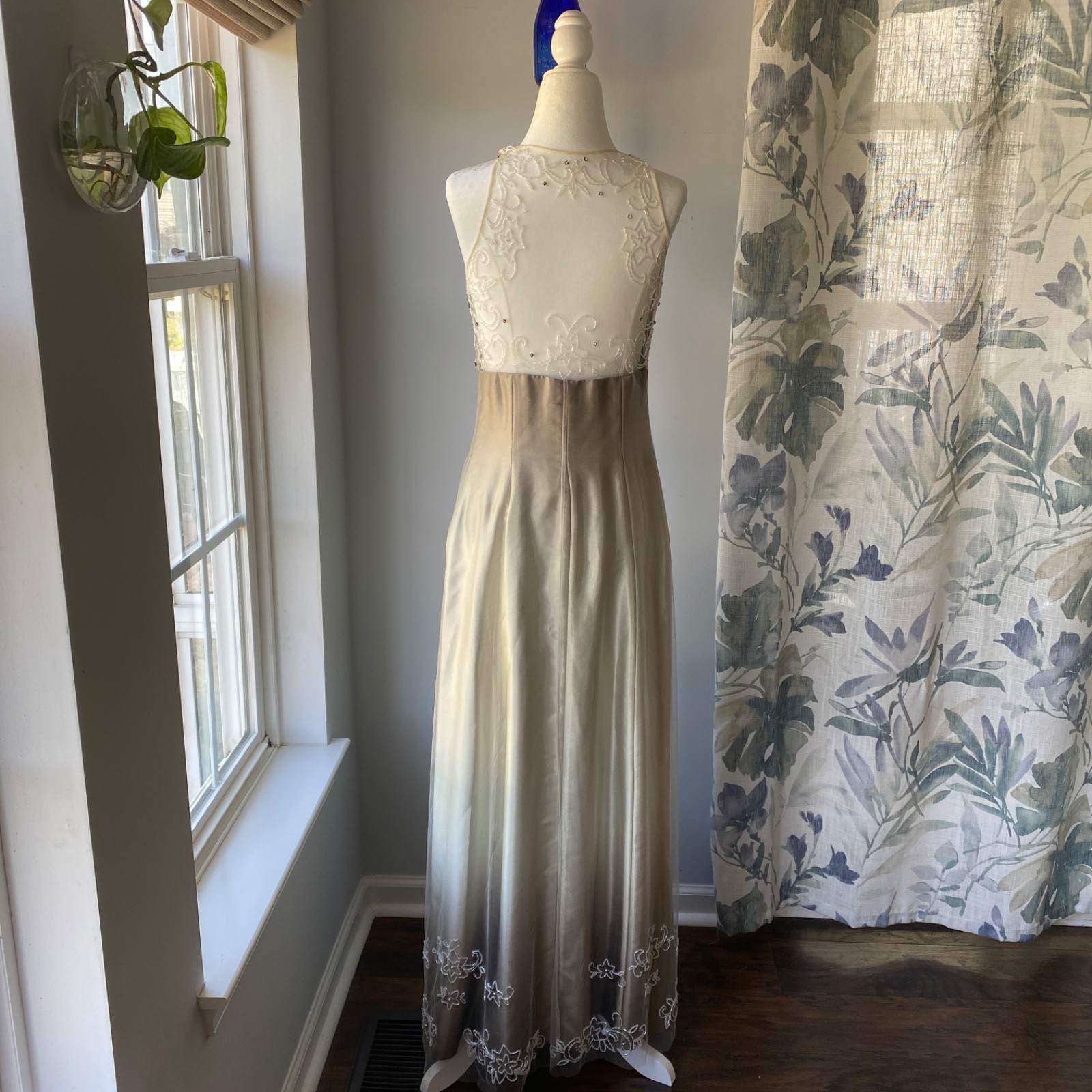 Vtg 90s Y2K Cache Whimsigoth Beaded Maxi Dress Dark Fairy Gown Prom Formal Sz 8