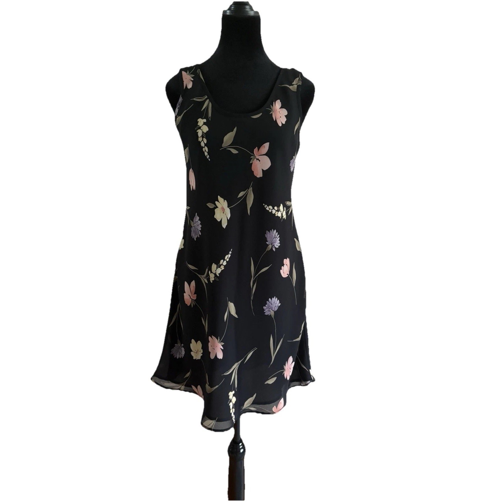VTG 90s Express Slip Dress – Sz 5/6 Black Floral Bias-Cut, Grunge Whimsigoth Y2K