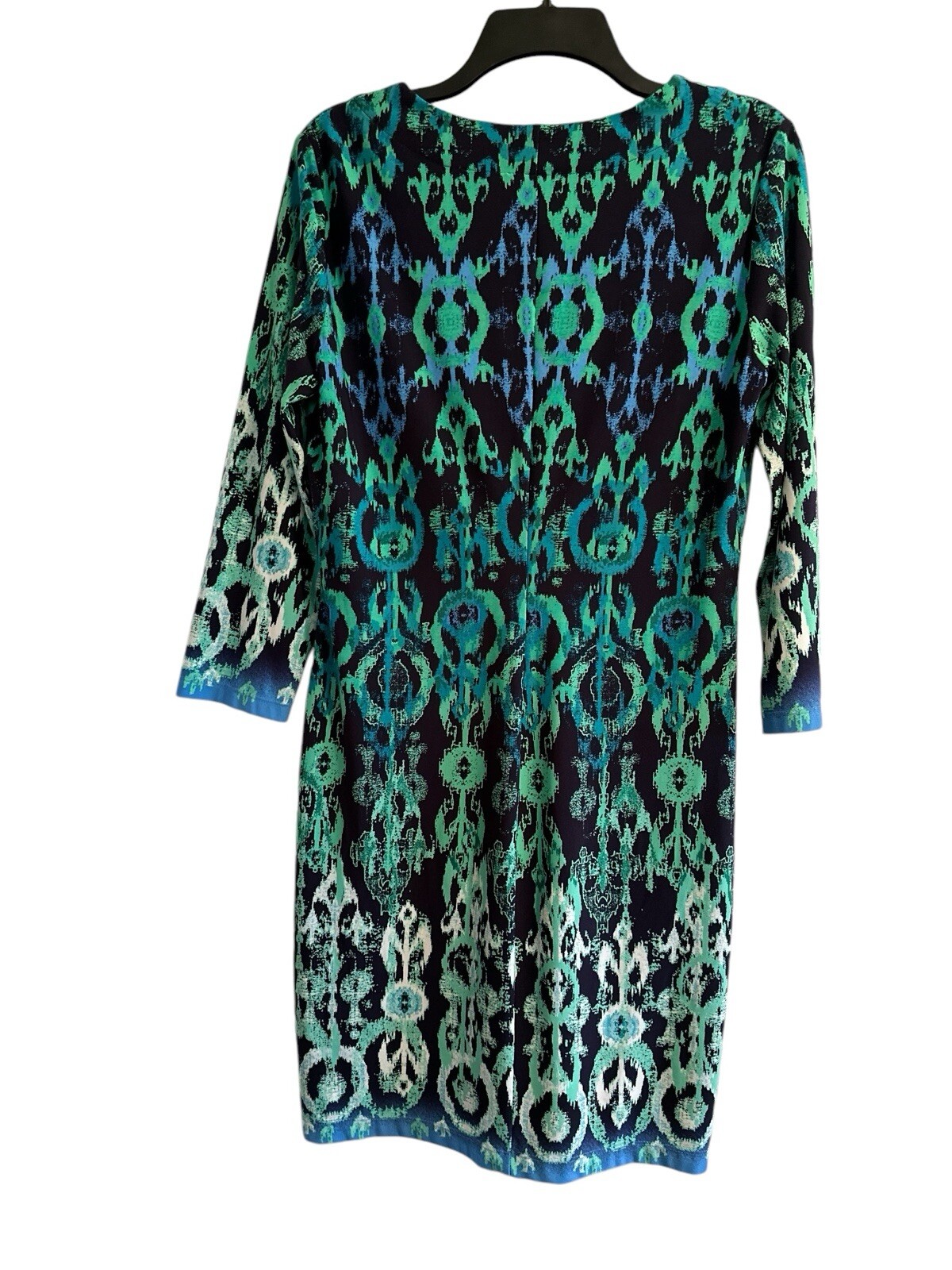 Donna Morgan Shift Pencil Dress Womens 6 Stretch Multicolor V-Neck 3/4 Sleeves
