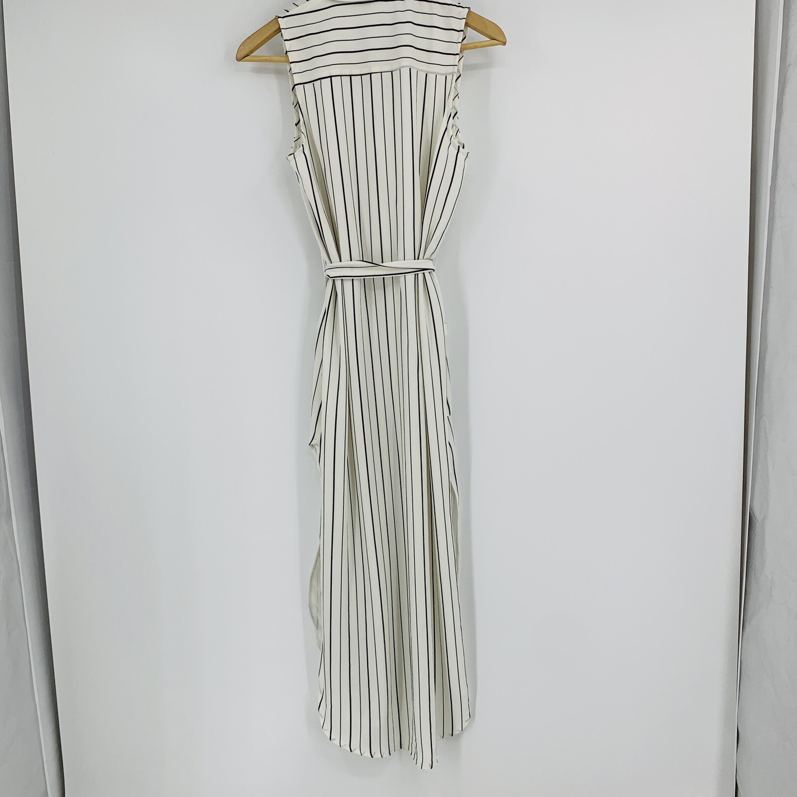 Glamorous Dress Small 9268 Shirt Belt Slits White Midi Collar Sleeveless New