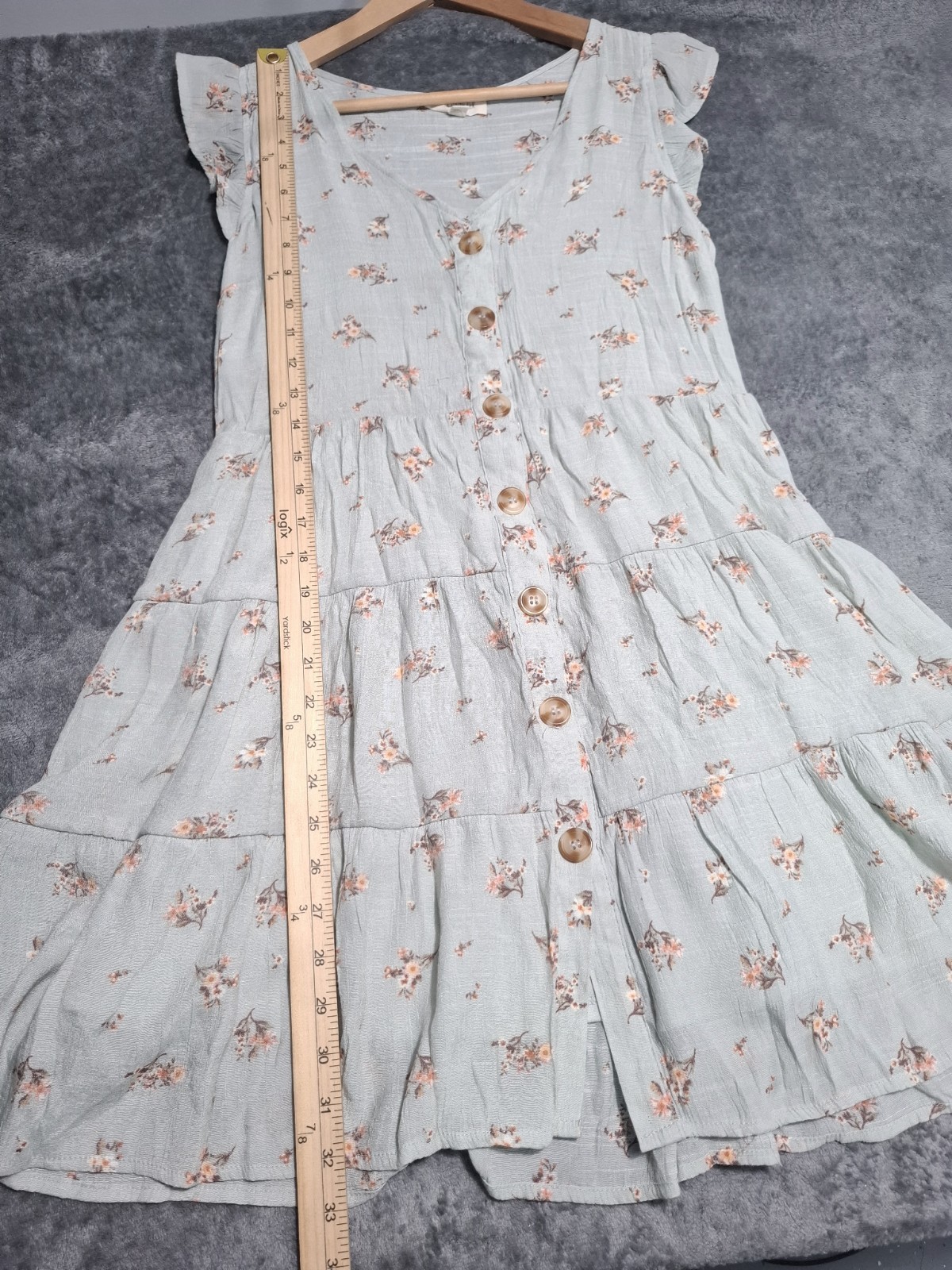 Sweet Wanderer Button Front Tiered All Over Floral A-Line Sun Dress Boho Size M