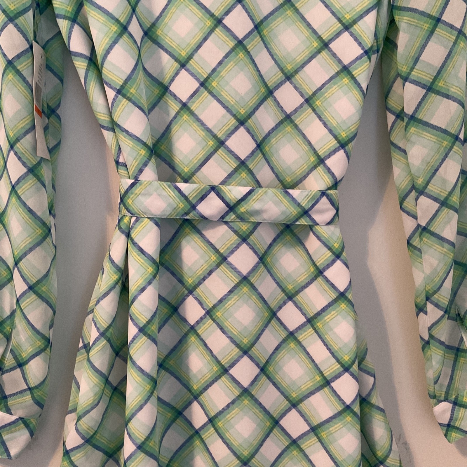 Tommy Hilfiger Green Blue Piaid Long Sleeve Button Down Dress Women’s Sz S/P NWT