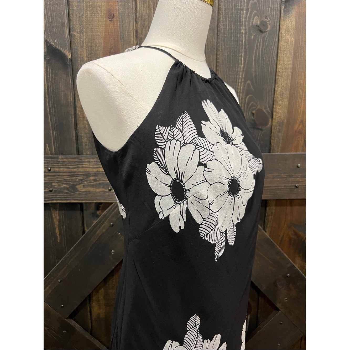 Ann Taylor Black Y2K Silk Halter Floral Midi Dress 8P NWT Classic Fairy Grunge