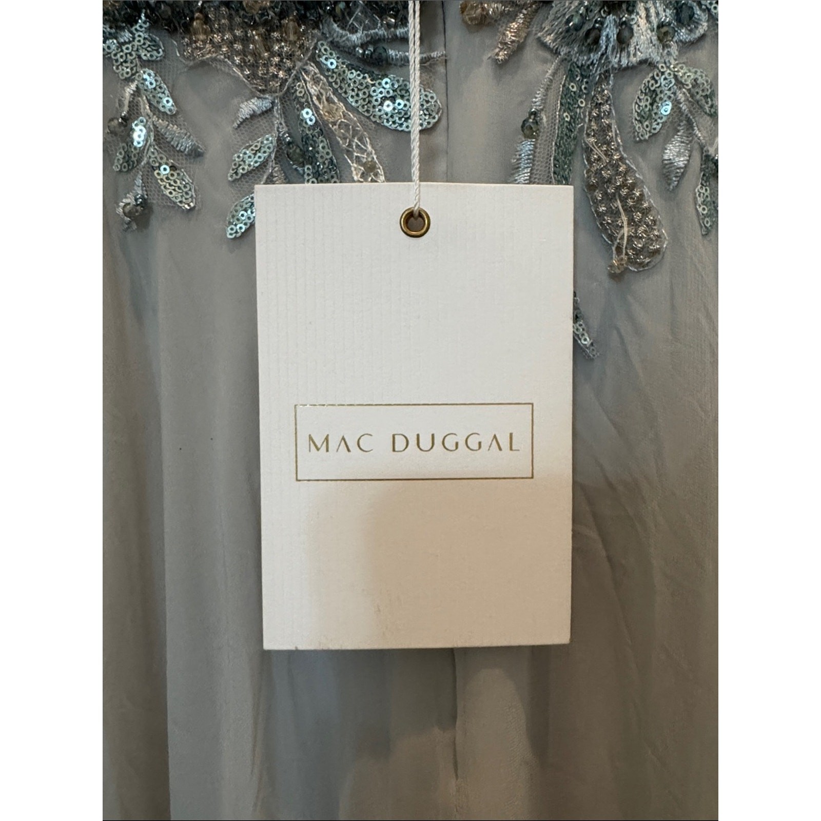 Mac Duggal 79365 Blue Embellished Chiffon Cap Sleeve A-Line Gown Size 16 NWT