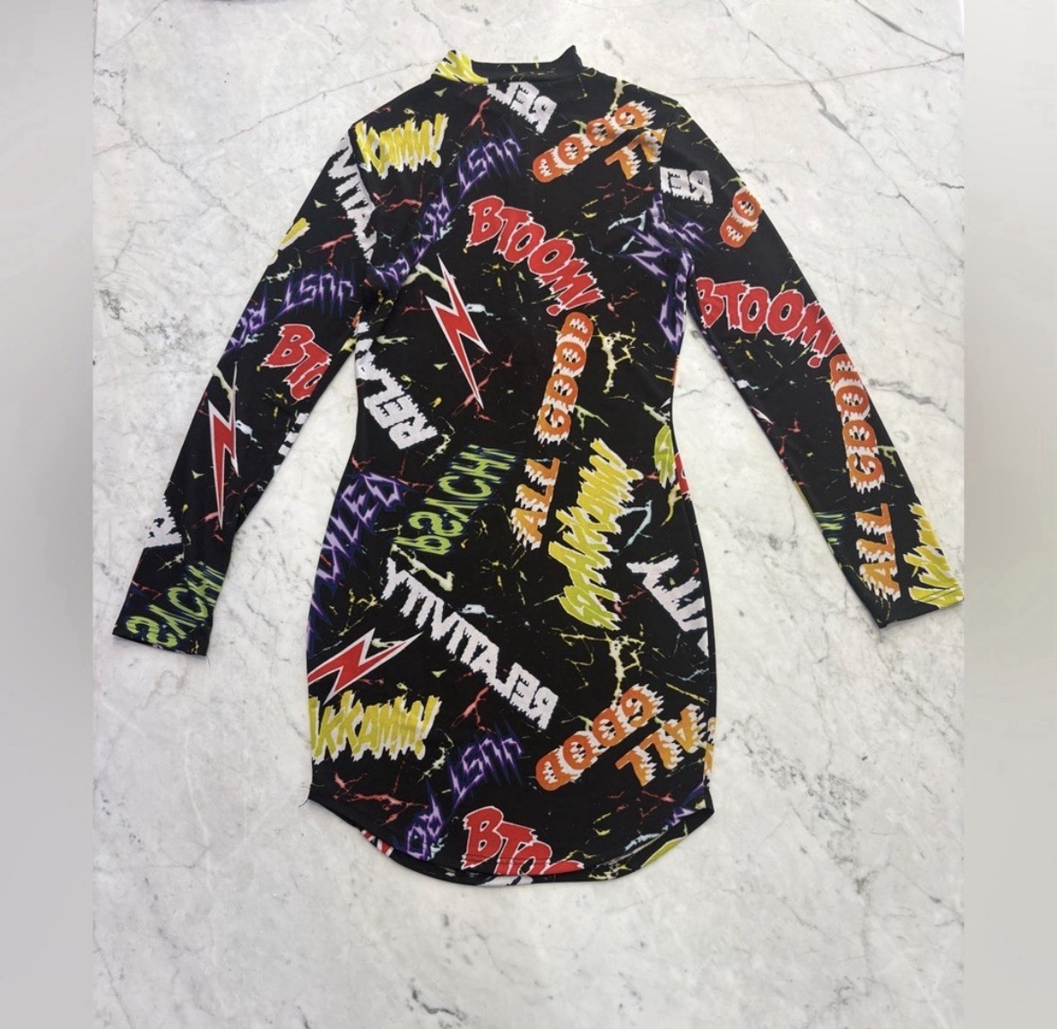 Fashion Nova Women’s Multicolor Black Comic Graphic Print Long Sleeve Bodycon M