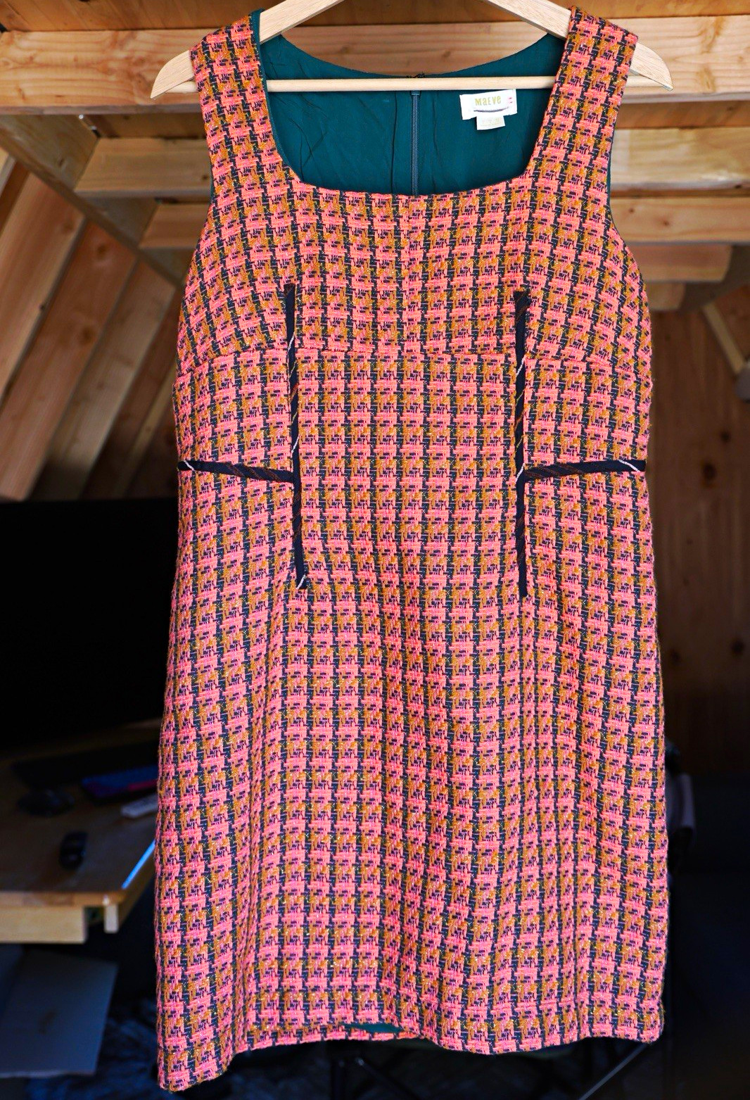 Maeve Anthropologie Tweed Sheath Dress Pink Black Gold Size 4 Lined