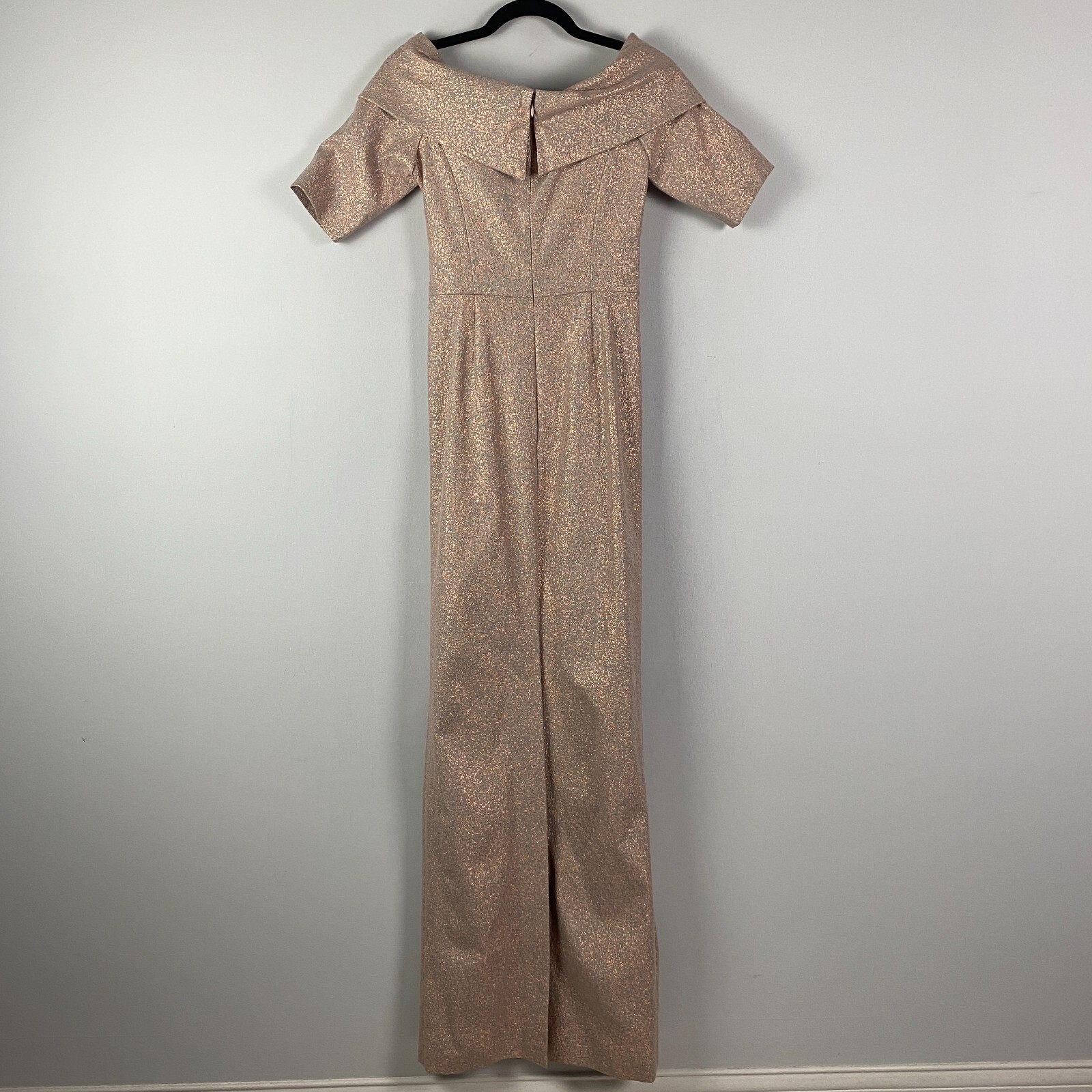 Teri Jon by Rickie Freeman Off Shoulder Gown Size 4 Rose Gold Metallic