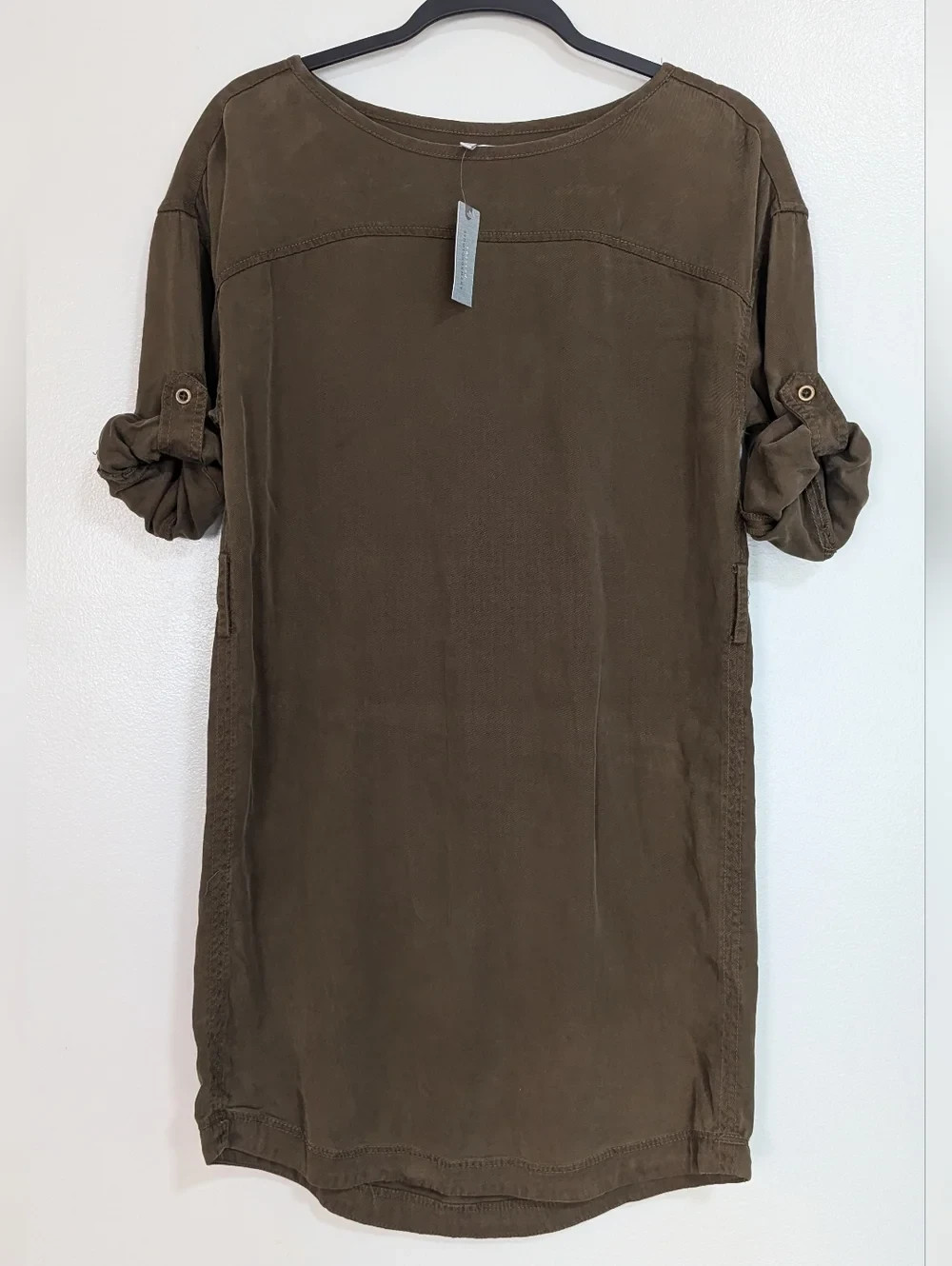 NWT Anthropologie Petites Moss Green 100% Tencel Shift Mini Dress Size XSP