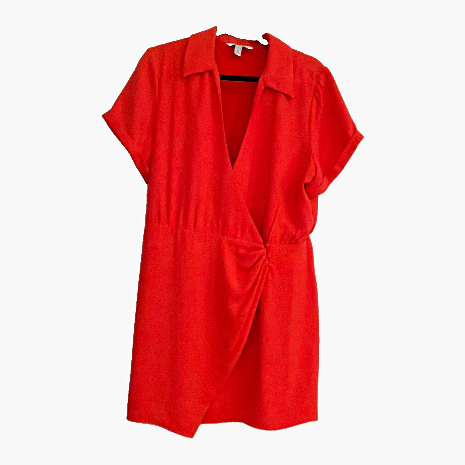 Nine West Women’s Fit & Flare Dress V-Neck Short Sleeve Collared XL Red
