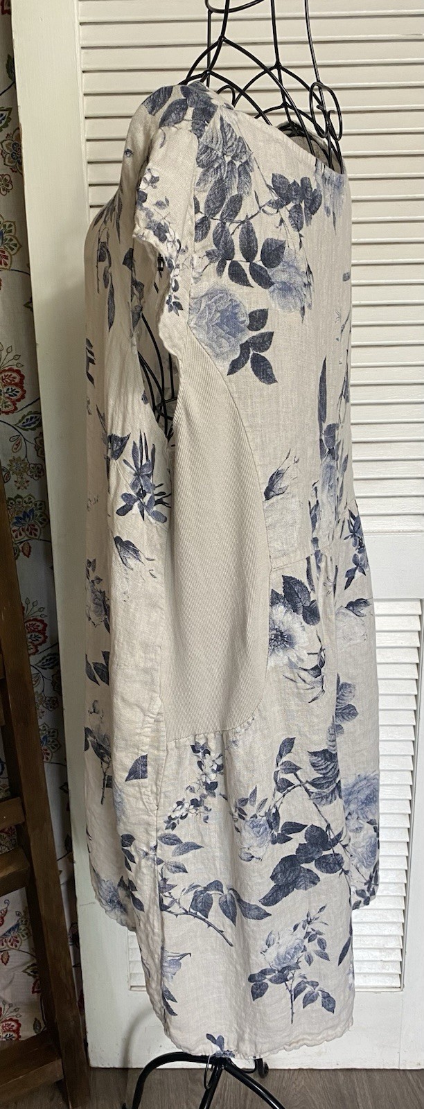 Lingo L’Arno 100% Linen Shift Dress Coastal Lagenlook Floral Made In Italy 2X