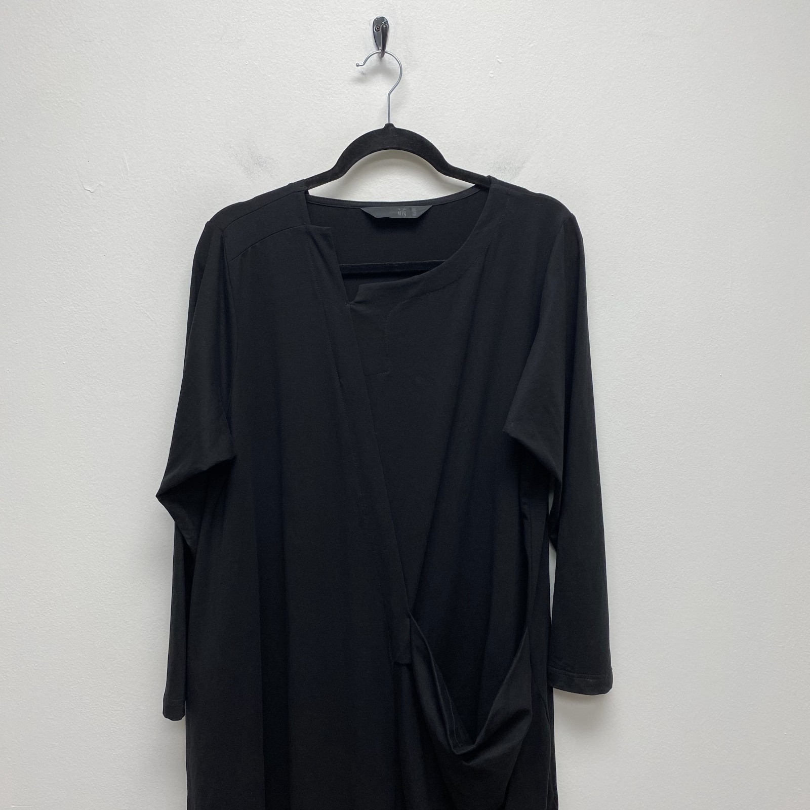 Moyuru Asymmetrical Drape Dress Womens Black Jersey Pocket Lagenlook Avant Large