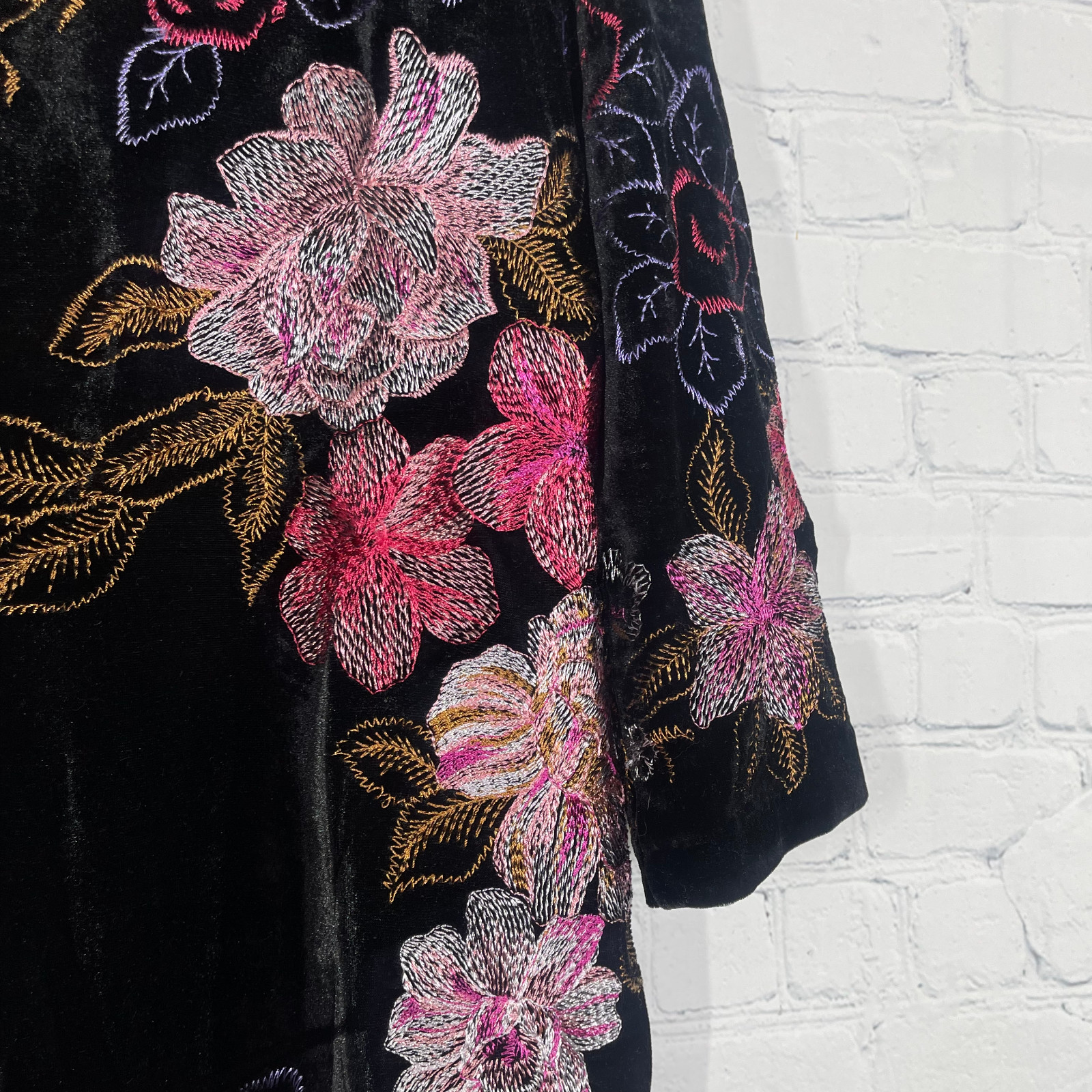 Beige Eci Dress Women Size 8 Pullover Velvet Floral Whimsygoth Embroidered