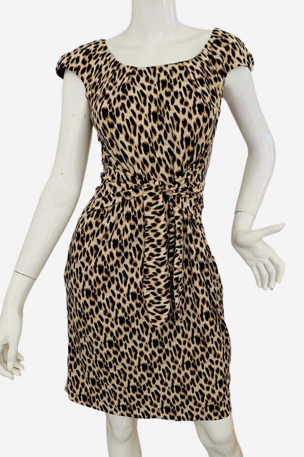 {TAHARI} Dress Animal Print Sheath A Line Tie Cap Sleeve Lined Zip Summer ~4