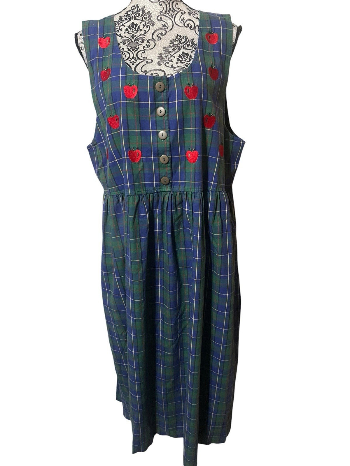 VTG Bechamel Jumper Dress Womens Large Cotton Tartan Plaid Apple Teacher Classic