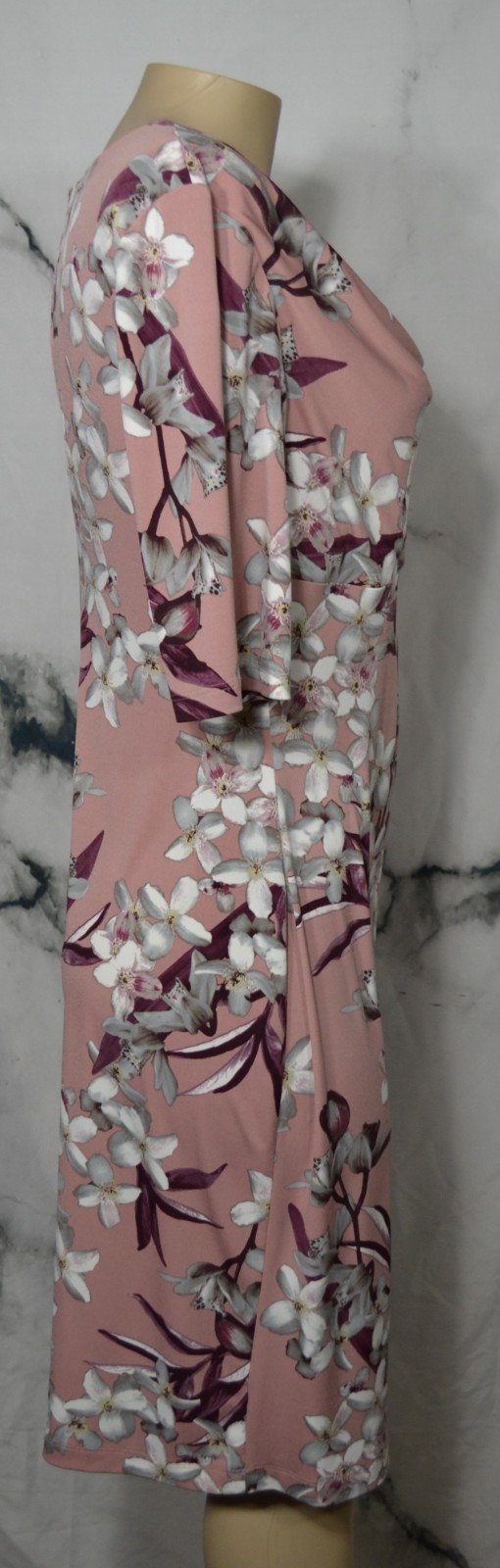CONNECTED APPAREL Brownish Pink Multicolor Floral Dress 15 Draped Neckline