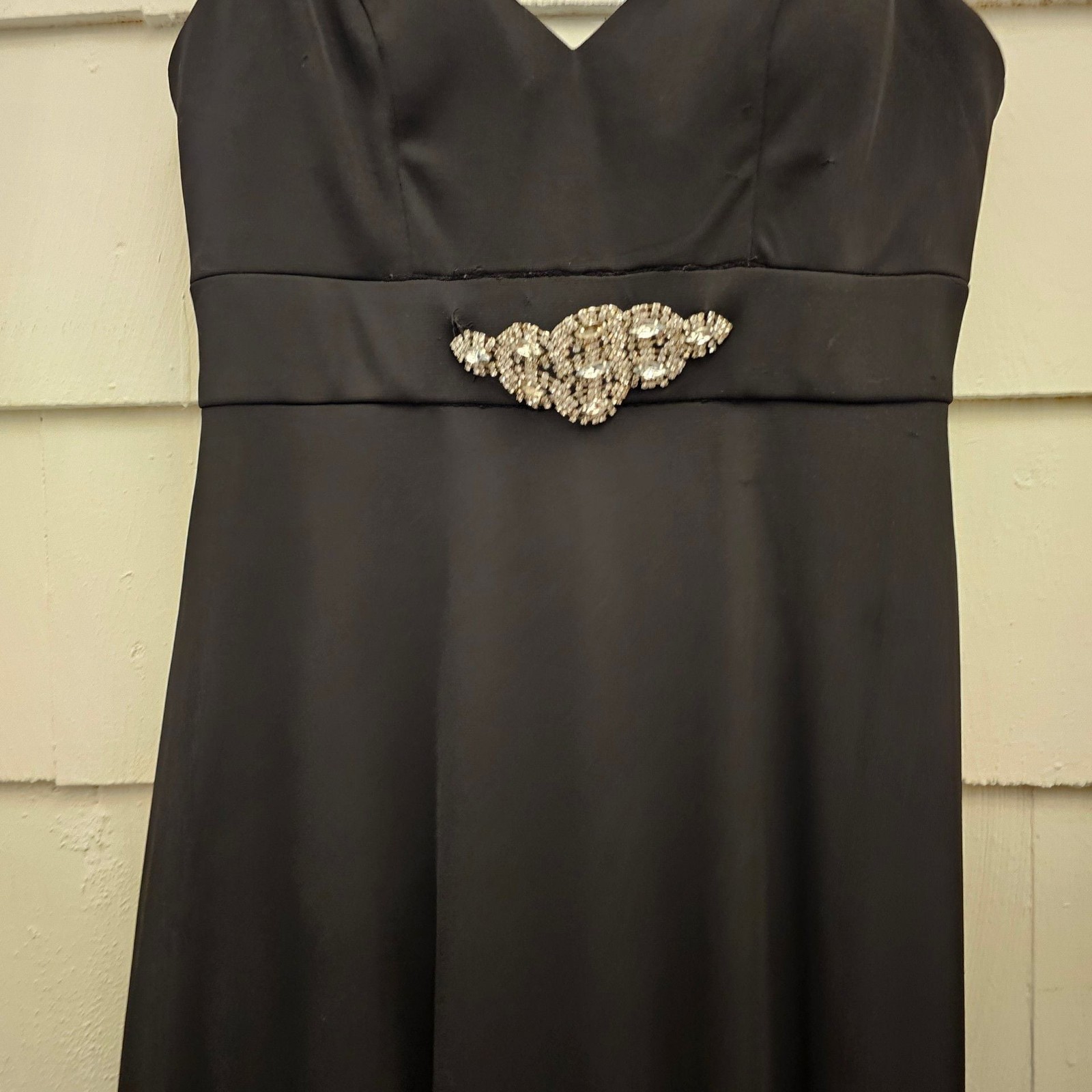 Cinderella Black Formal Gown Maxi Dress Rhinestone Empire Waist Spaghetti Strap