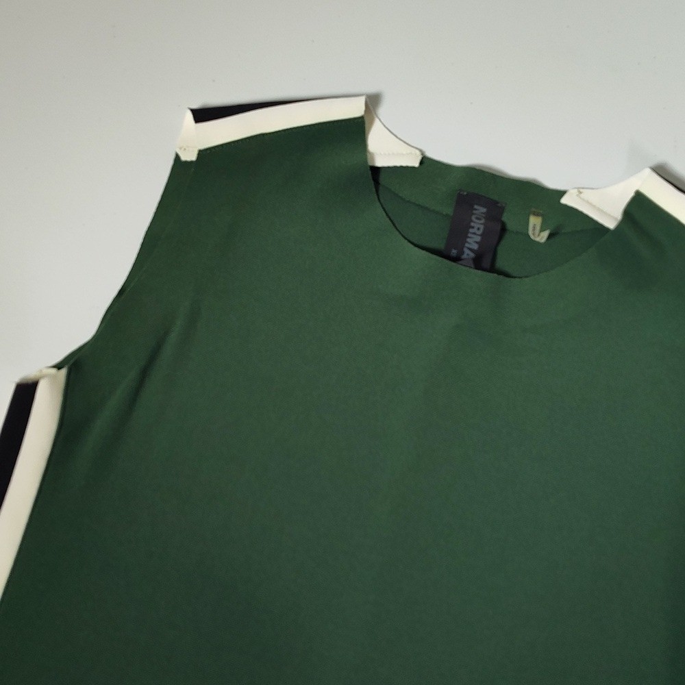 NWT Norma Kamali Side Stripe Sleeveless Swing Dress in Forest Green XS