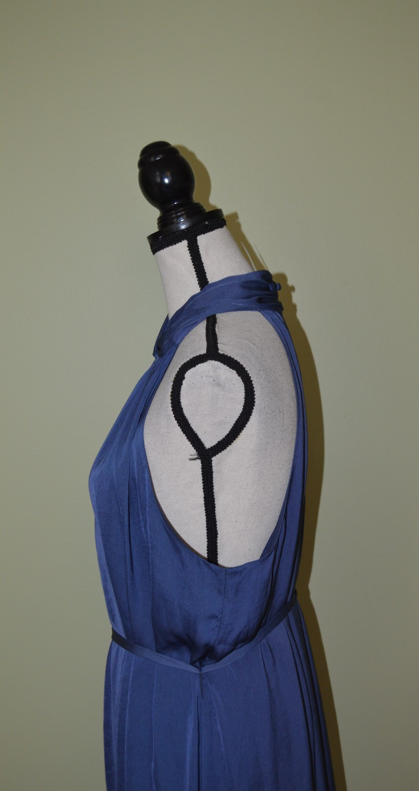 Banana Republic Navy Blue Silky High Neck Sleeveless Shift Belted Lined Sz Large