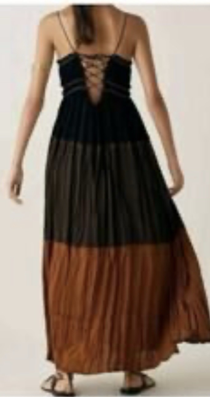 Zara Desert Collection 2019 Colorblock Dress Maxi Slip Bohemian Size Small Brown
