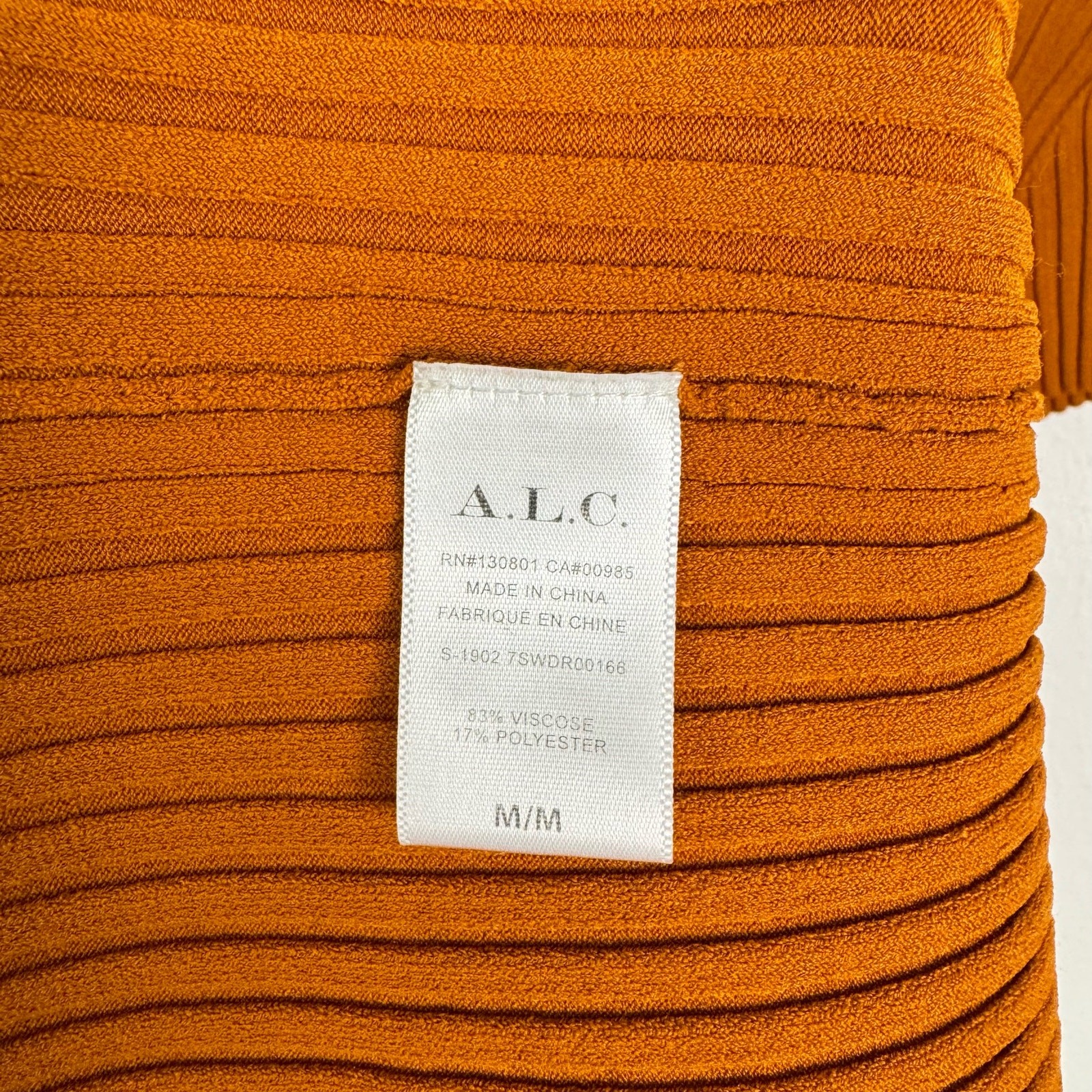 A.L.C. M Minetta Orange Ribbed Fitted Bodycon Asymmetrical Slit Dress