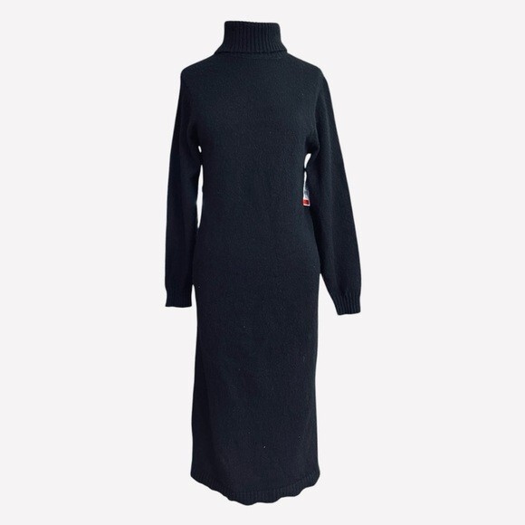 SAKS FIFTH AVENUE Black Turtleneck Bodycon Midi Dress Long Sleeve Size XS NWT