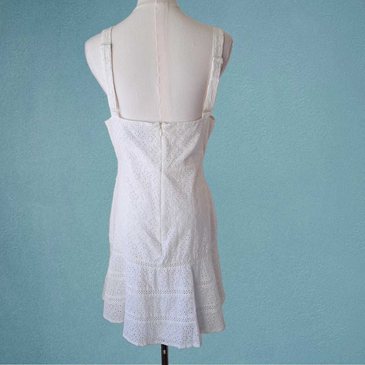 Anthropologie Mare Mare Tatum White Eyelet Mini Dress Large Flare Hem Coquette