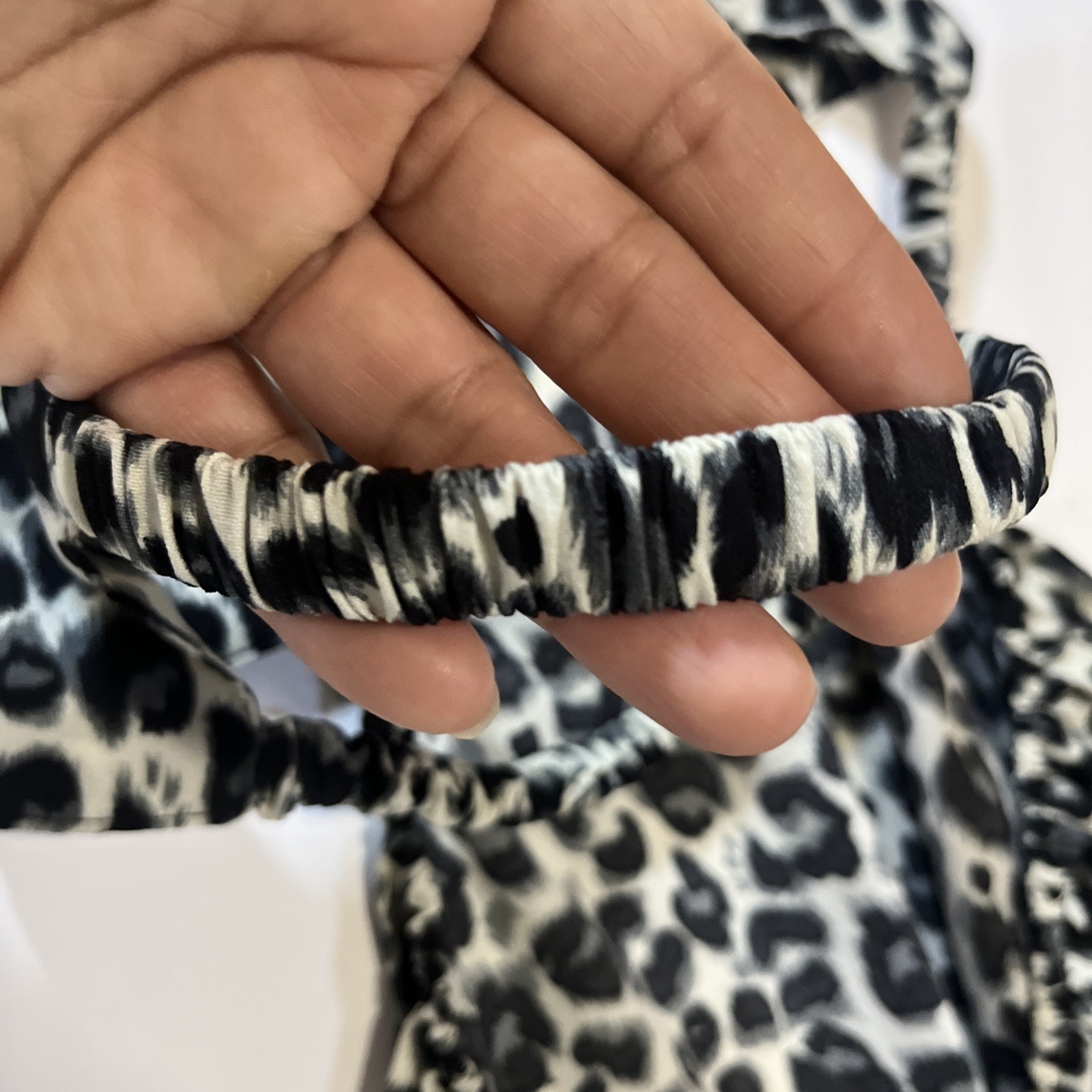 Sleeveless Tie Neck Full Length Leopard Print Dress Size: Small Black and Gray.