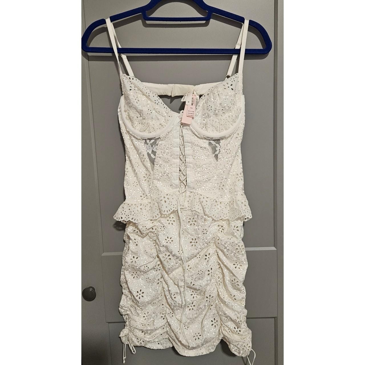 For Love & Lemons White Cotton Lace Eyelet Ruffle Sweetheart Mini Dress M