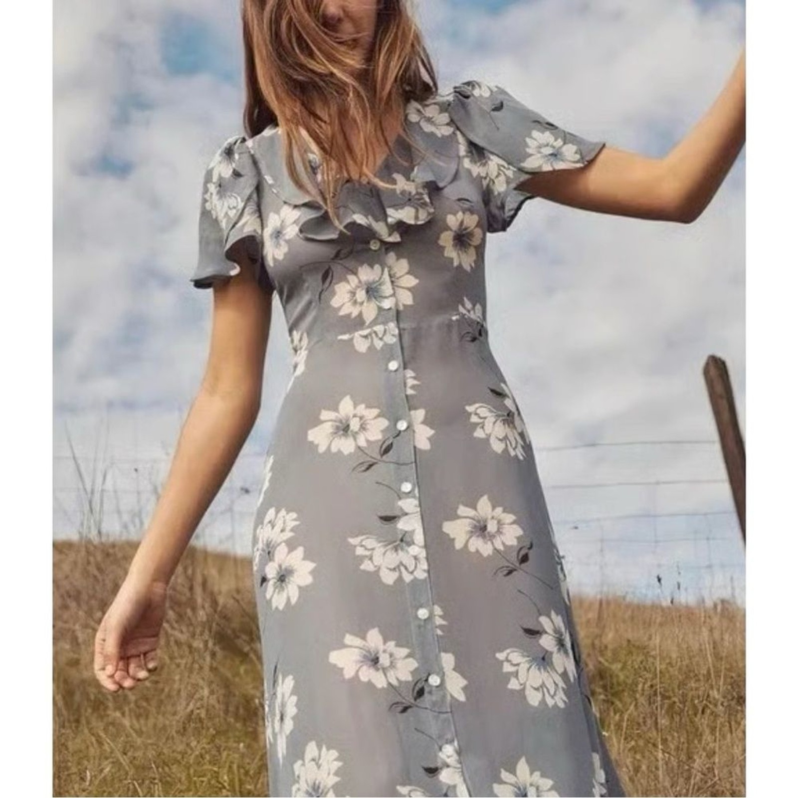 Christy Dawn The Daisy Ruffle Midi Dress Floral Mist Women’s S