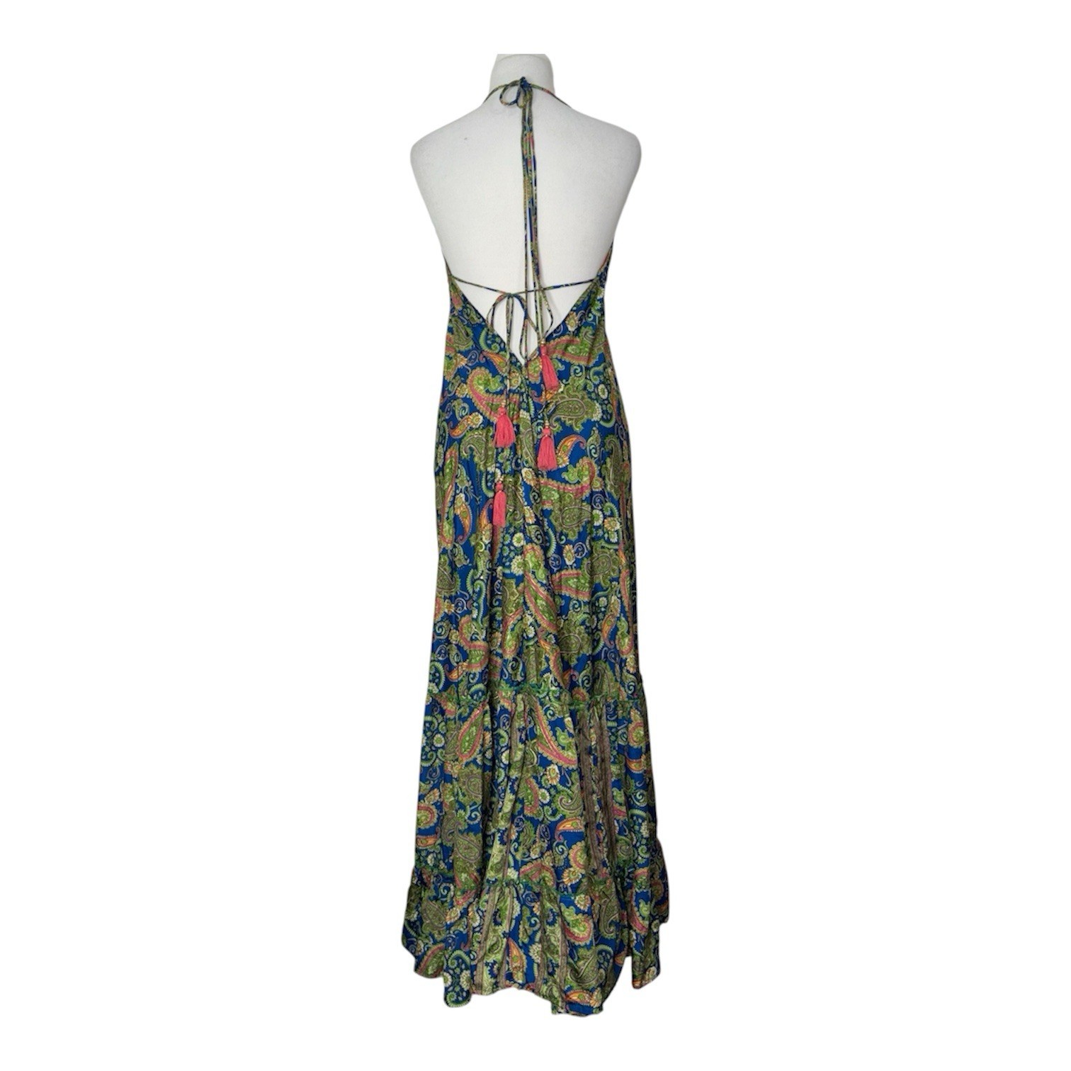 Swarna Greece ONE SIZE Paisley Print Maxi Dress Open Back Halter Plunge