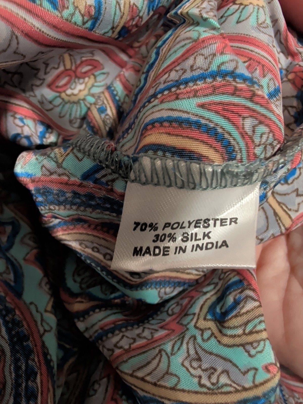 Rhea Women One Size Silk Blend Teal Pink Paisley Maxi Dress Boho Tiered Festival