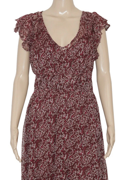 Free People Aurora Printed Floral Ruffle Ruched Cap Sleeve Sheer Midi Dress XS