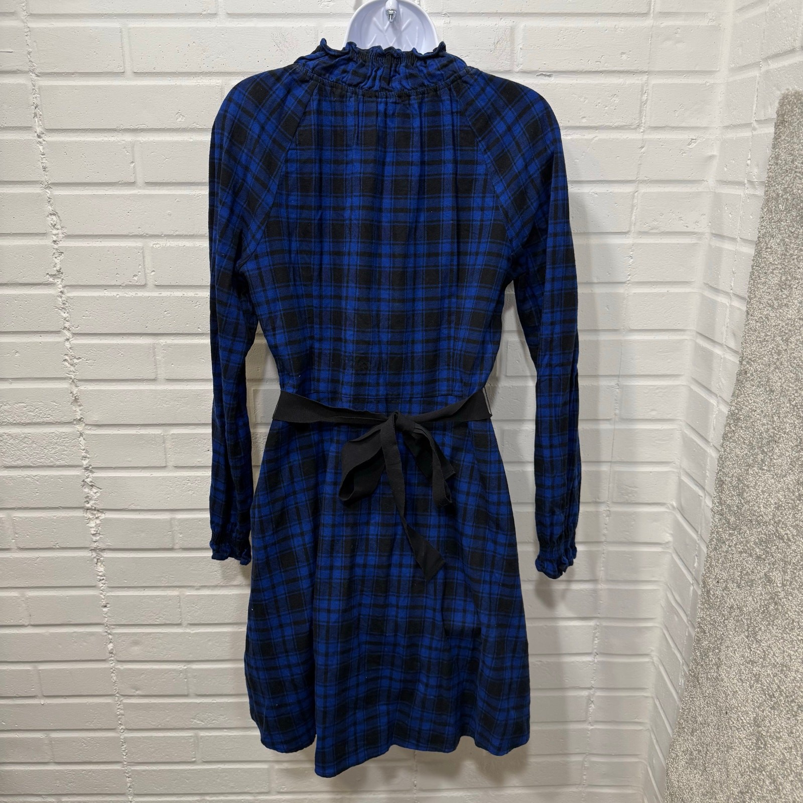 Maje Rivine Plaid A-line Mini Dress Blue Black Check Studded Belt Sz 4 Holiday