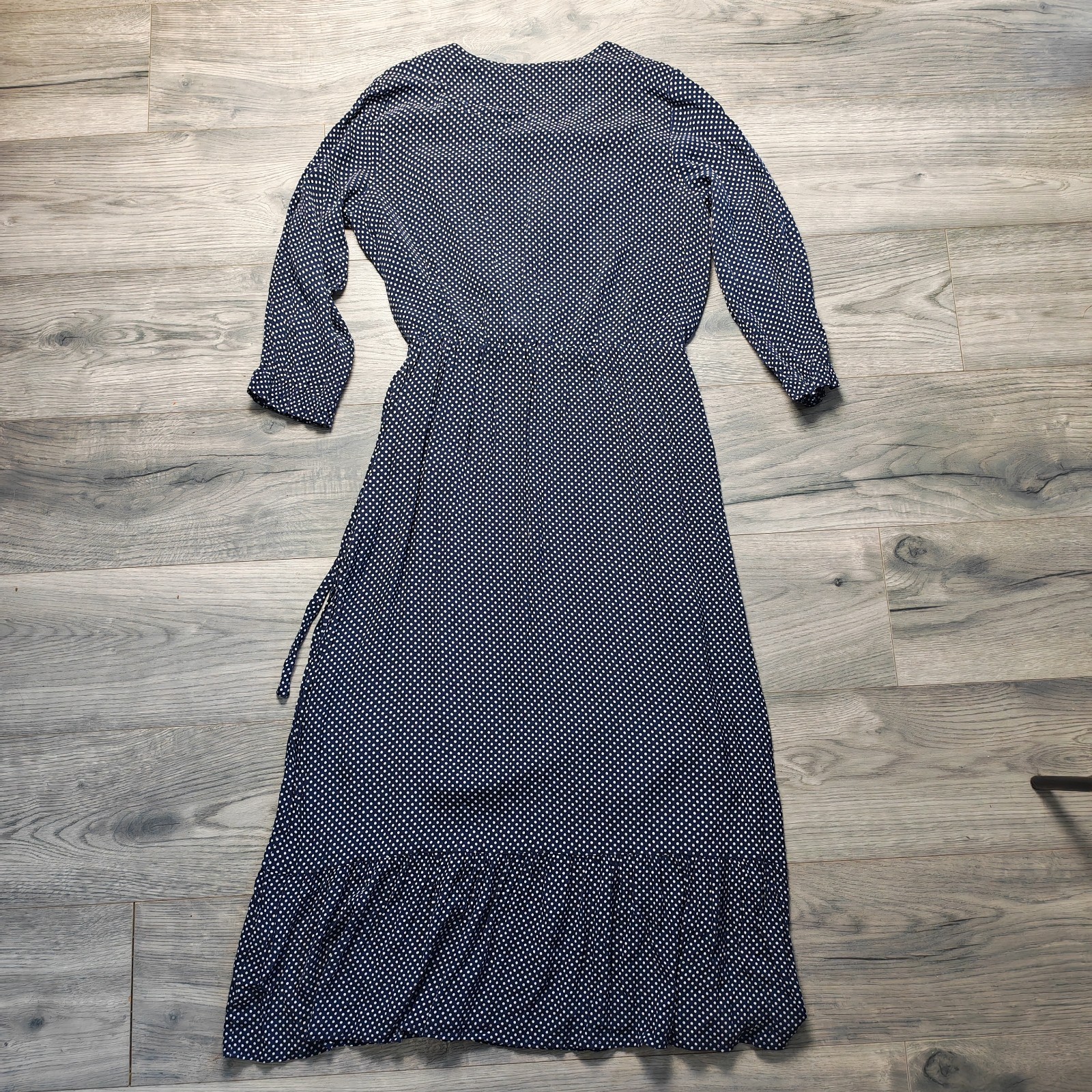 Joules ‘Chloe’ Ankle Length Dress Women’s Size UK 14 Faux Wrap Spotty Navy