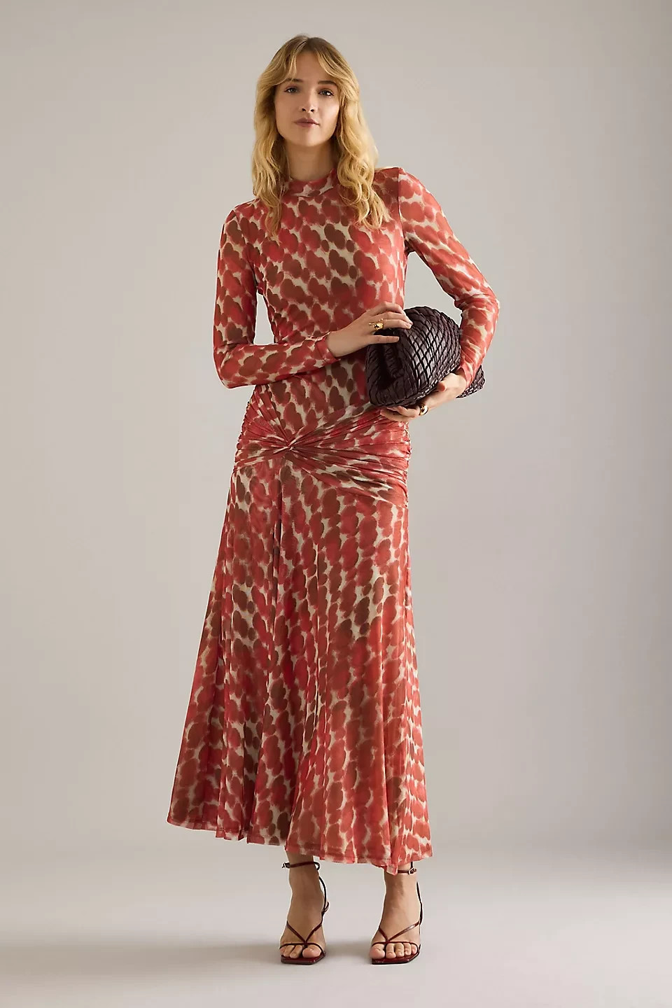 Bardot Lea Mesh Midi Dress Print Orange Anthropologie RRP £114 Size M 10 12 New