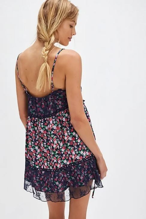 Free People Intimately Dark Blue Navy Tell Me More Mini Floral Lace Slip Dress