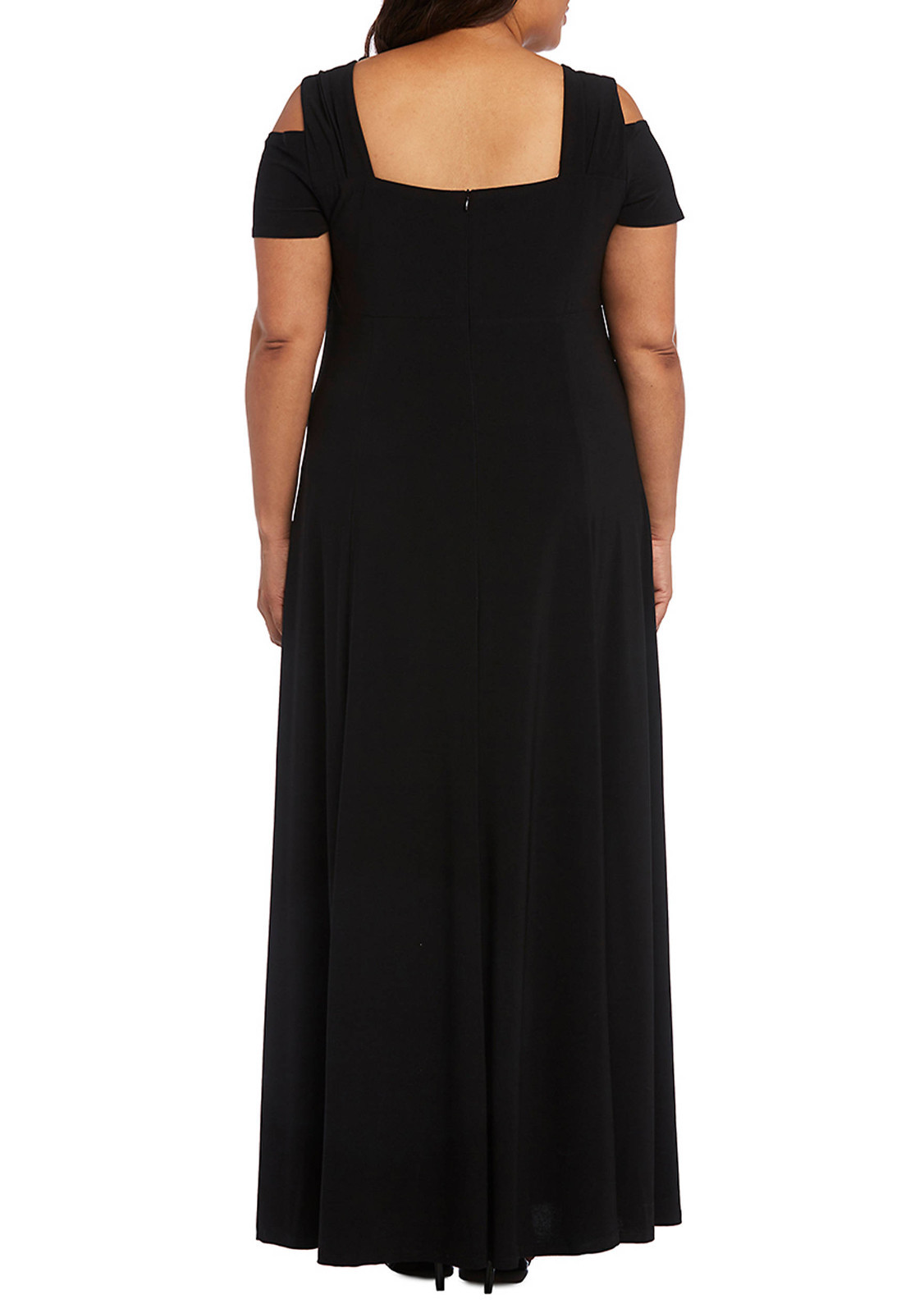 NWT – R&M Richards Size 20W Rhinestone-Trim Side-Slit Black Gown Maxi Dress 20W