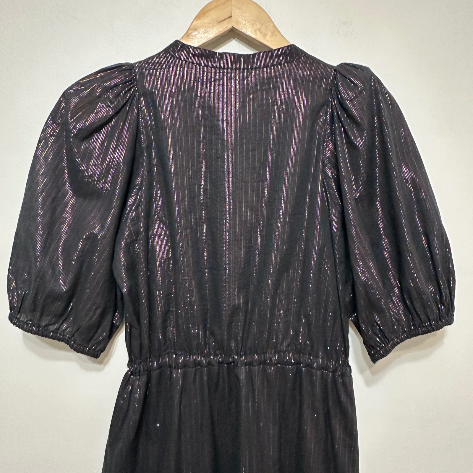 Emerson Fry Lucy Maxi Dress Womens Small Rainbow Black Lurex Cotton Puff Sleeve