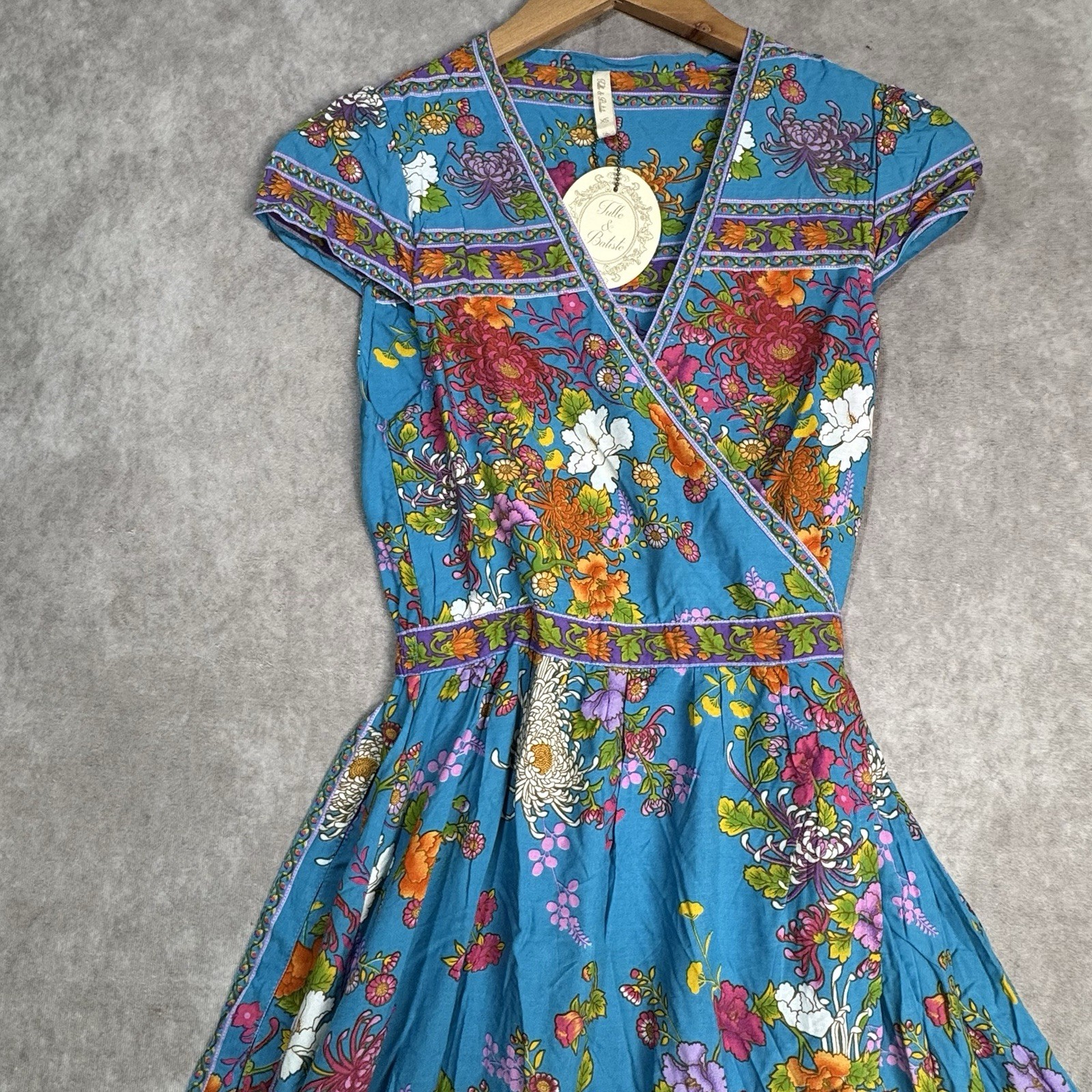 NWT Tulle & Batiste LOLA WRAP MAXI DRESS BLUE JEWEL Size XS Fairy Boho Floral