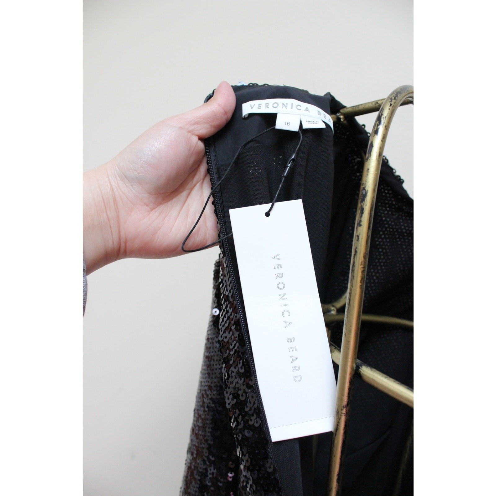 NWT Veronica Beard Black Dalyn Sequin Bow Midi Dress Size 16