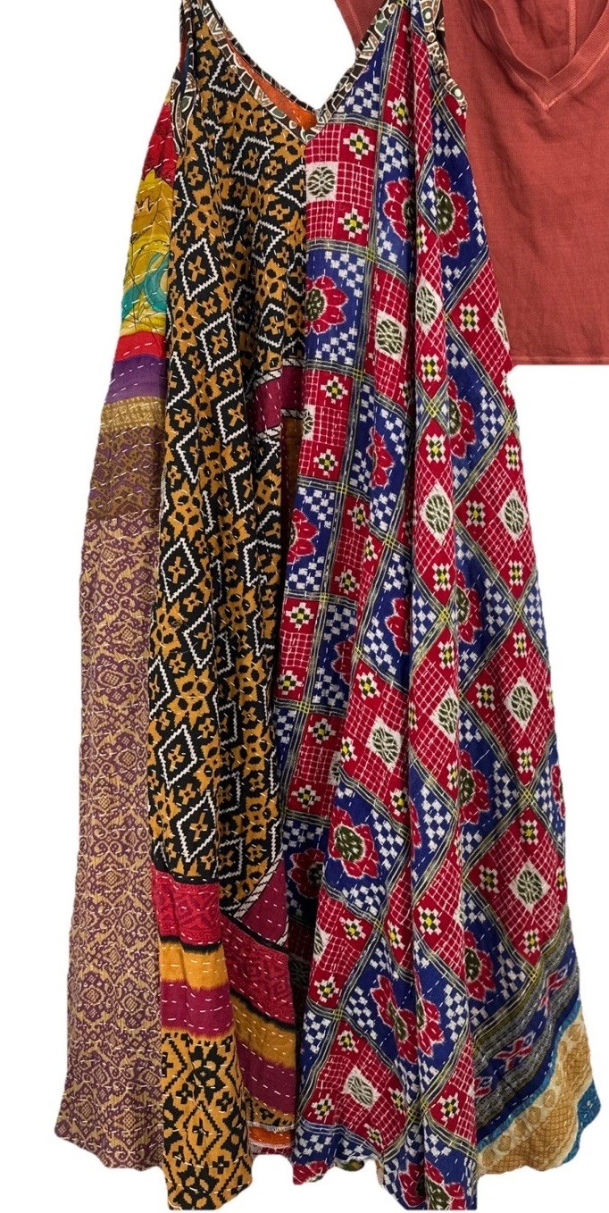 Kantha Maxi Dress Kaftan One Size Boho Stitching