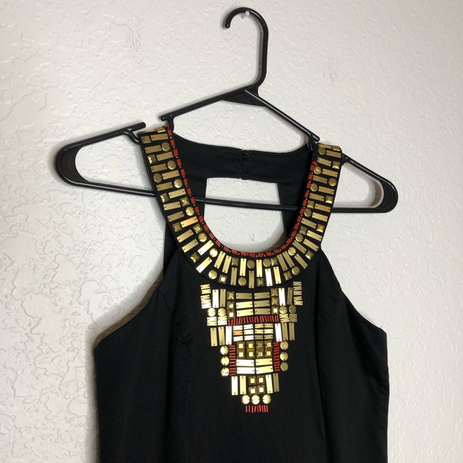 Boston Proper black gold red beaded sleeveless sheath dress size 4