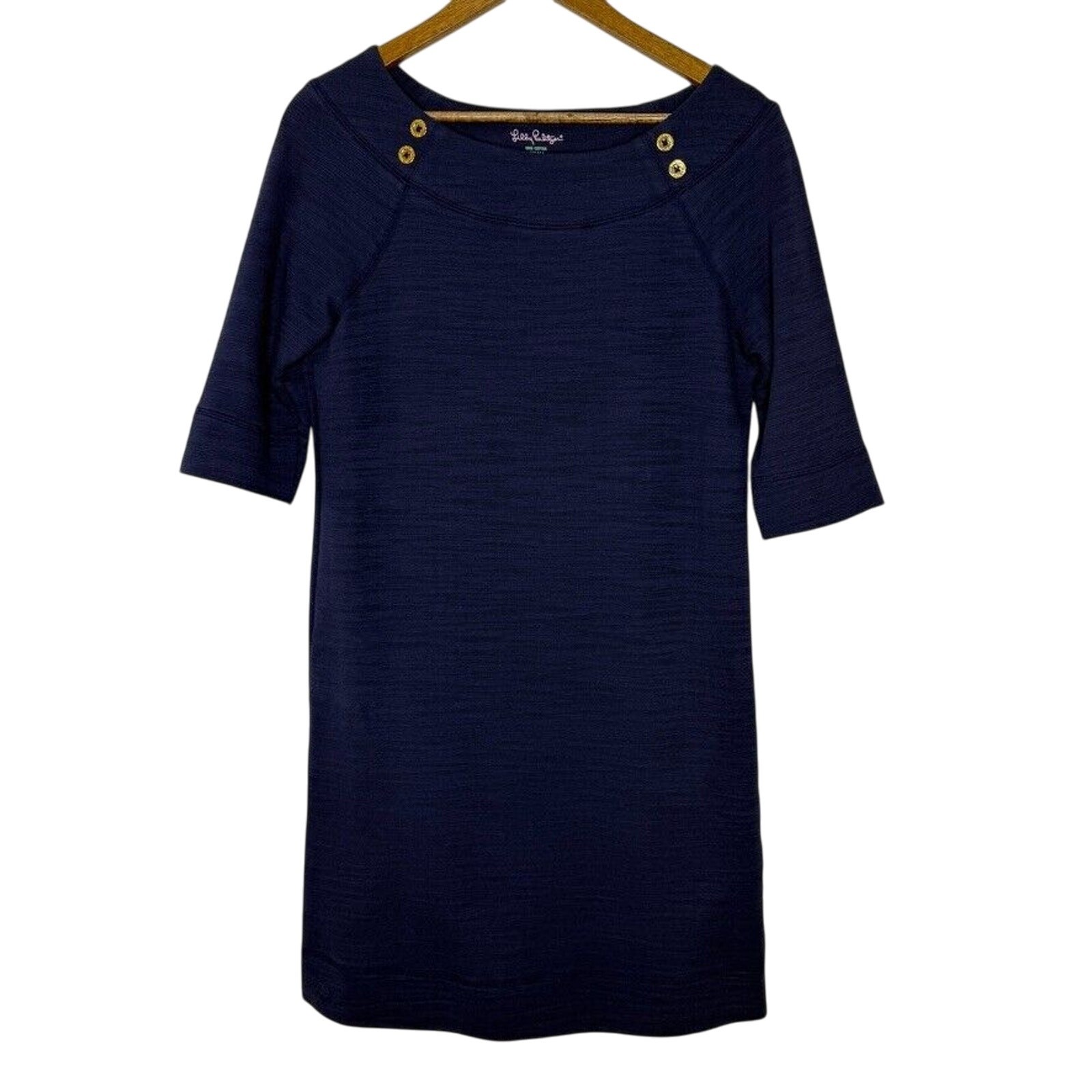 Lilly Pulitzer Small Navy Button Shoulder Dress Nautical Coastal Classic Cotton