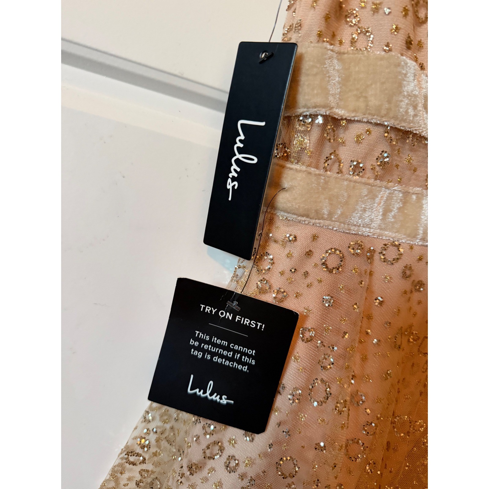 Lulus Champagne Gold Glitter Tulle Tiered Mini Dress Small Fairycore Glam
