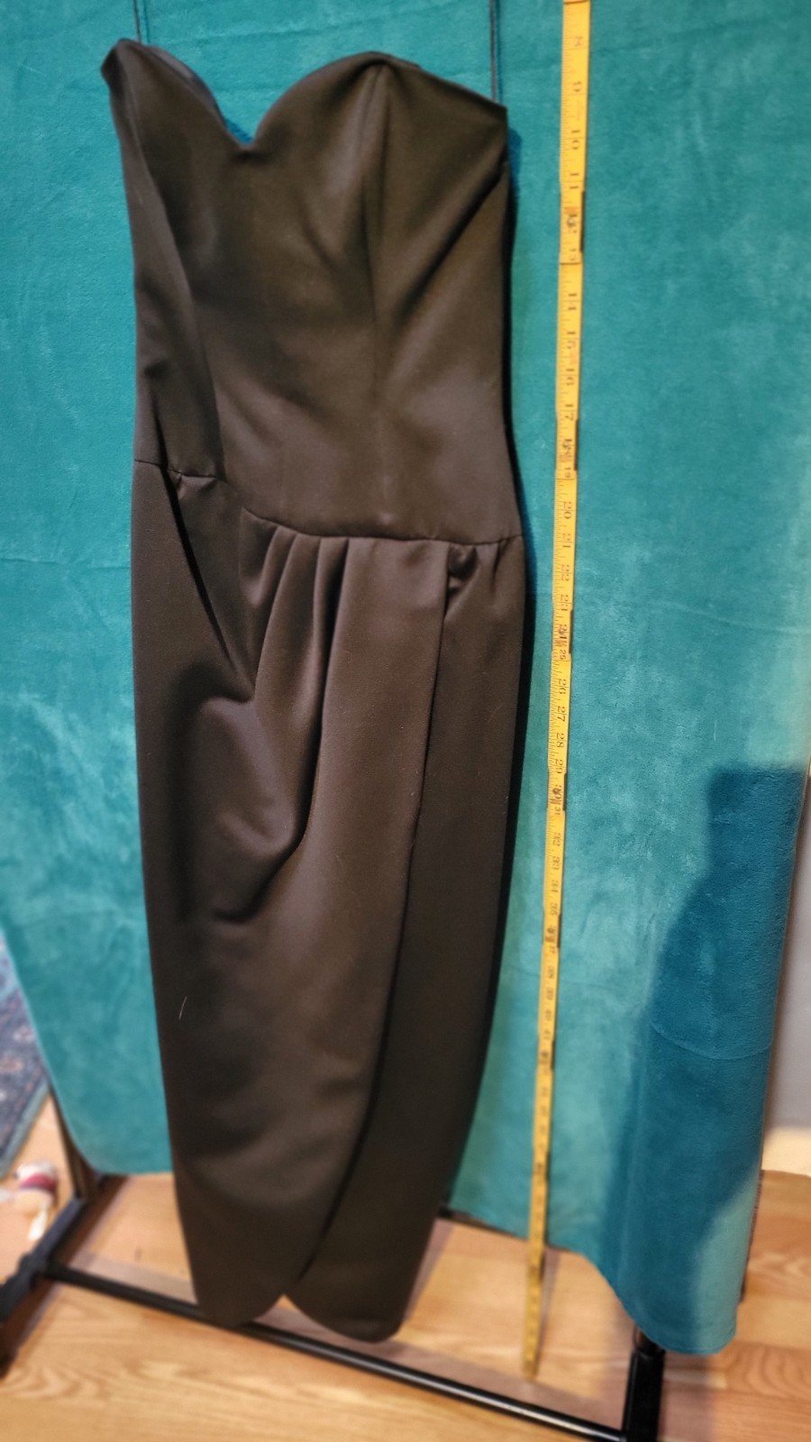 Victor Costa Small Black Strapless Sweetheart Satin Pleated Dress