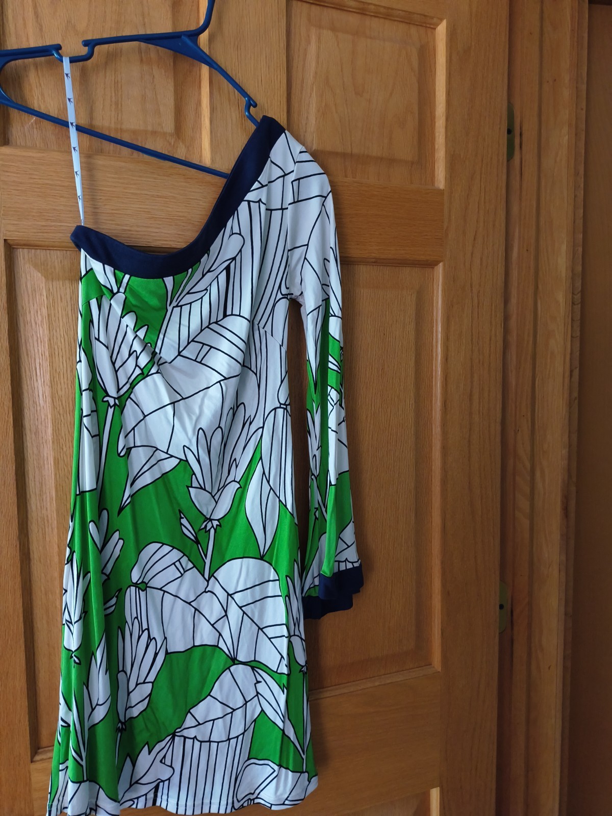 Prairie New York Silk One Shoulder Dress Floral Womens Small Green White Navy